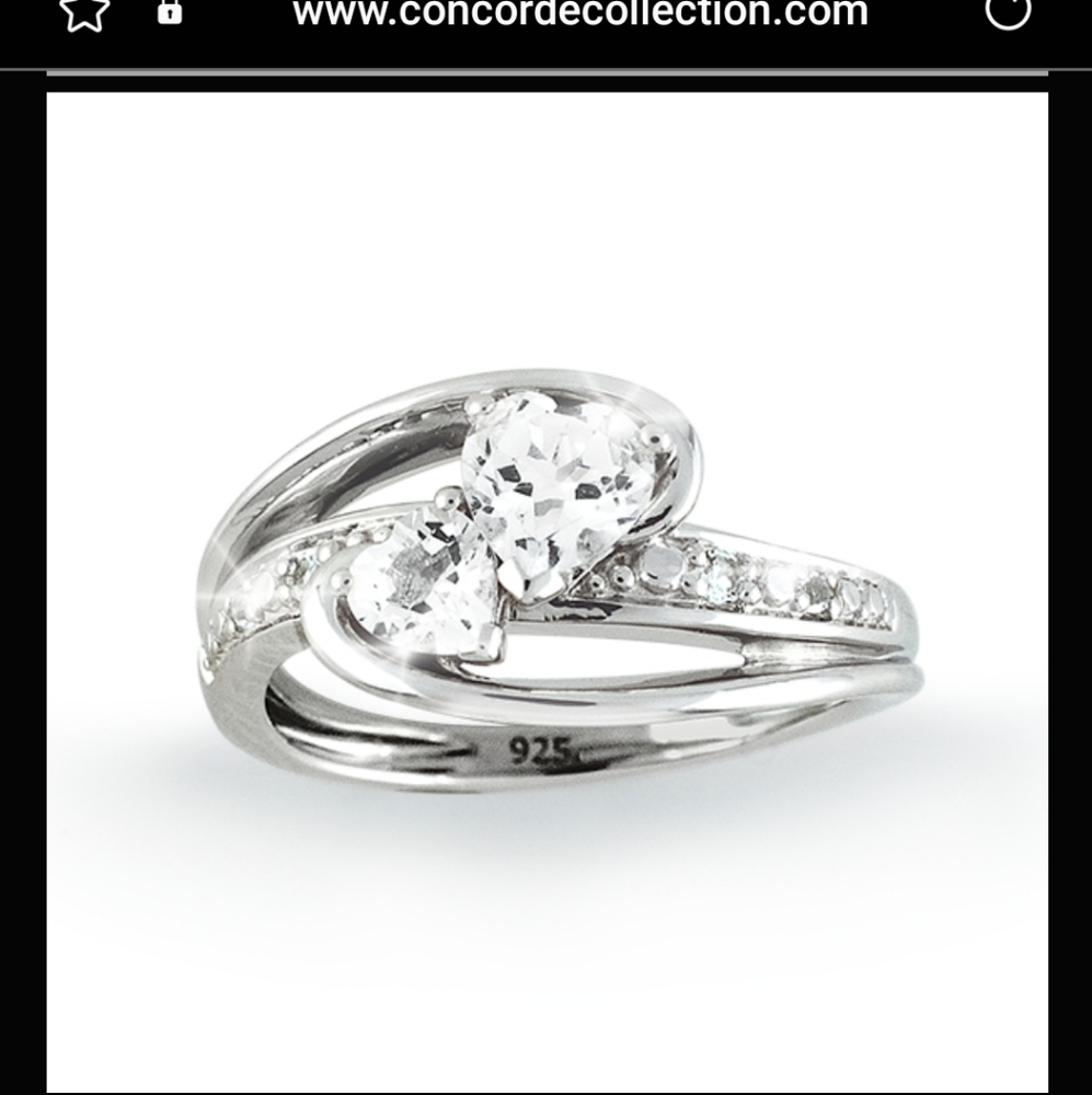 Concorde Collection Mother Daughter Loving Hearts Ring White Topaz Sterling 925
